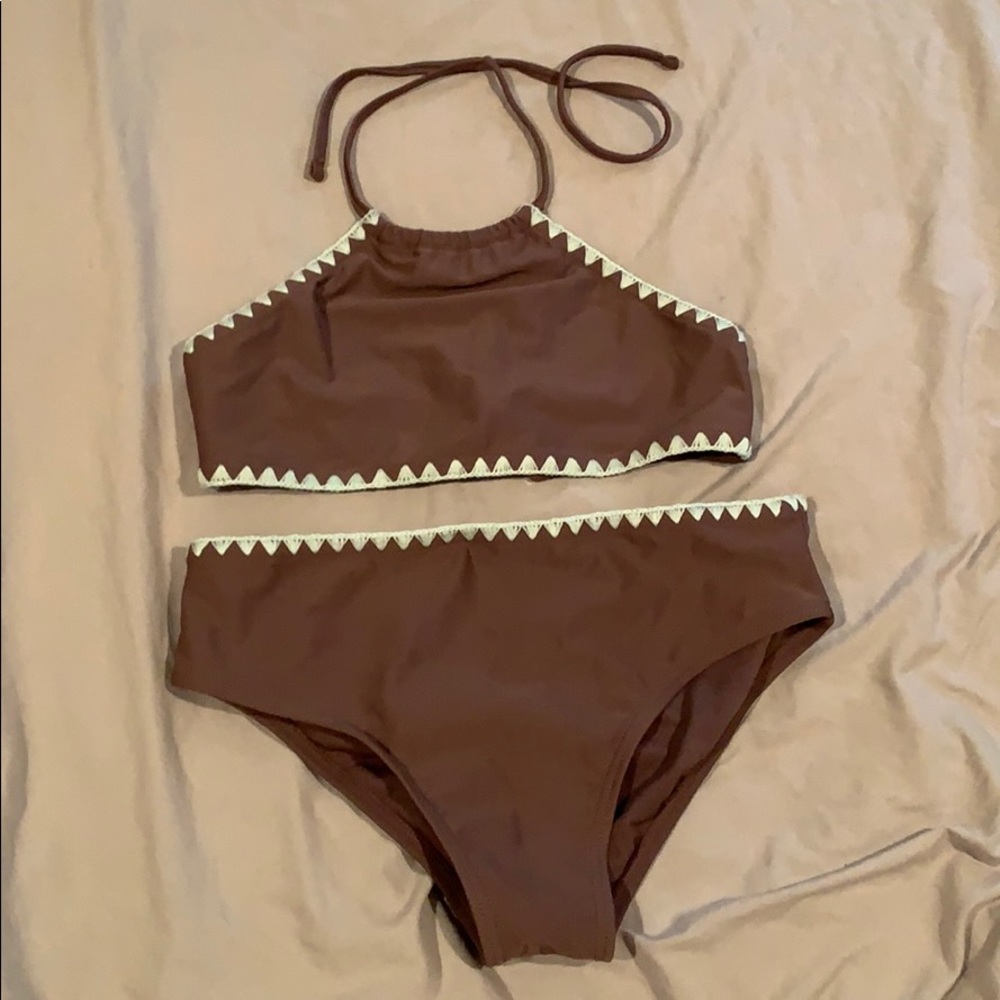 Tillys Blue and Brown Crochet bathing suit